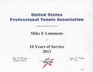 USPTA 10 year certificate